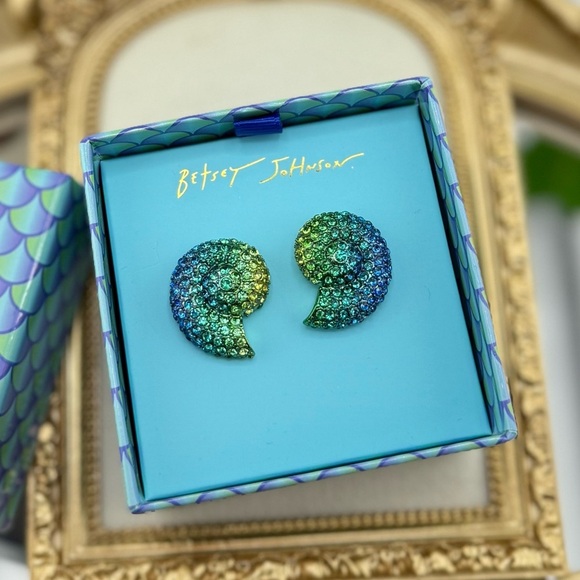 Betsey Johnson Mermaid Scale Glitter Statement Earrings - Picture 3 of 4